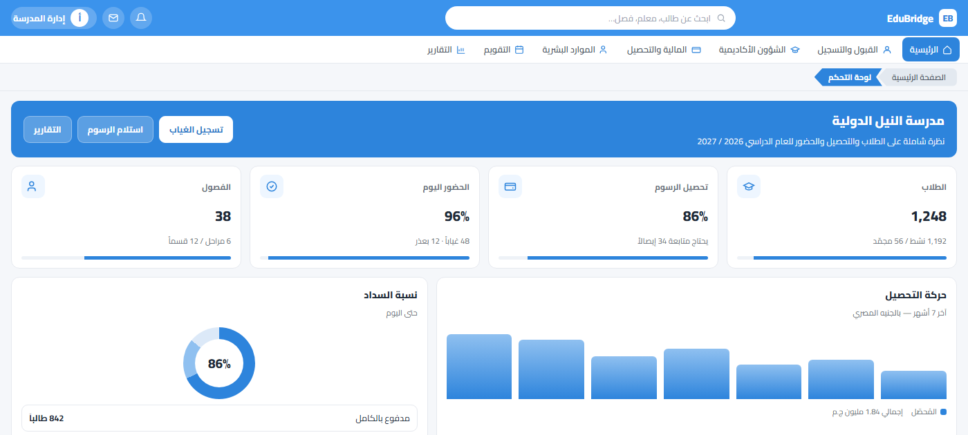 لوحة تحكم المدرسة — EduBridge School